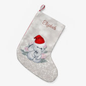 Baby olifanten, Santa Hat, Glittery Bokeh Kleine Kerstsok (Voorkant (Hangend))