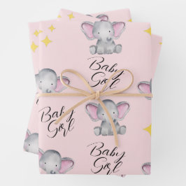 Baby olifantenbabymeisje douche inpakpapier vel