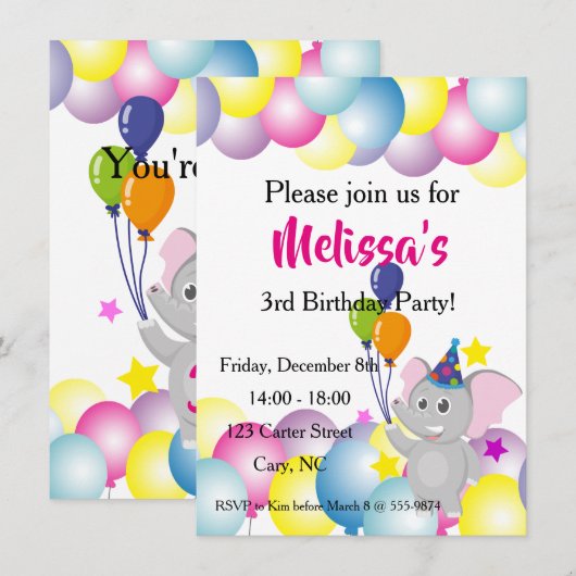 Baby olifantenballonnen kaart (Voorkant / Achterkant)