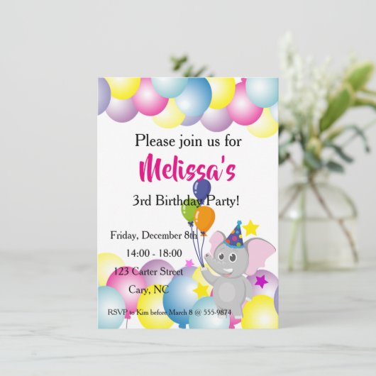 Baby olifantenballonnen kaart (Staand voorkant)