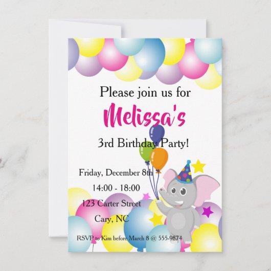 Baby olifantenballonnen kaart (Voorkant)