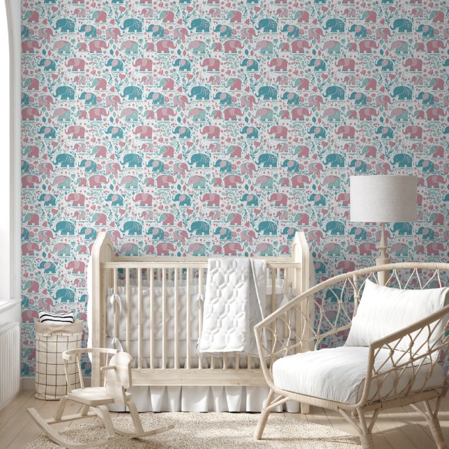 Baby olifantenpatroon 6 behang (Kinderen)
