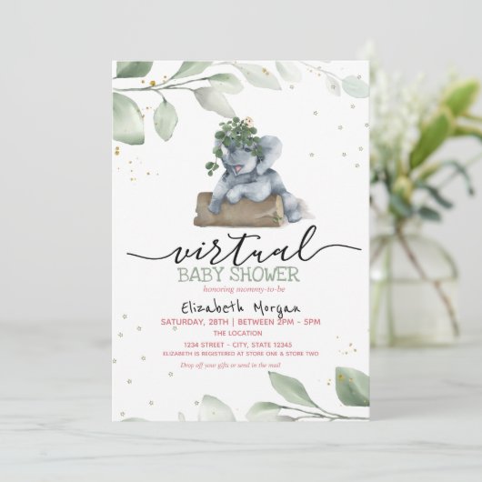 Baby olifantensterren laten virtueel Baby shower a Kaart (Staand voorkant)