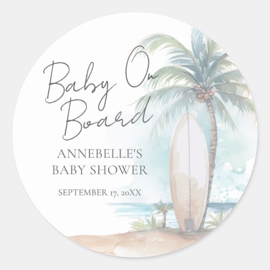 Baby On Board Beach Baby Shower Ronde Sticker (Voorkant)