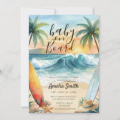 baby on board beach coast surfboard baby shower kaart (Voorkant)
