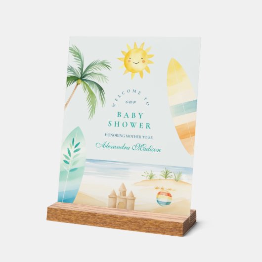 Baby on Board Beach Surf Baby shower Acryl Bord (Hoek)