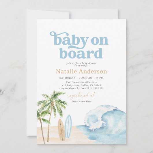 Baby on Board Beach Surf Baby shower Kaart (Voorkant)