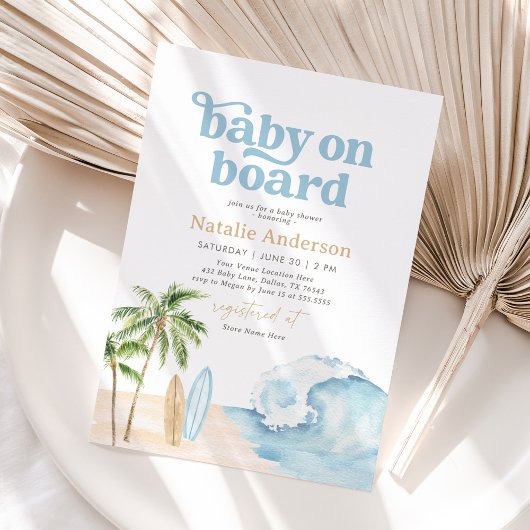 Baby on Board Beach Surf Baby shower Kaart