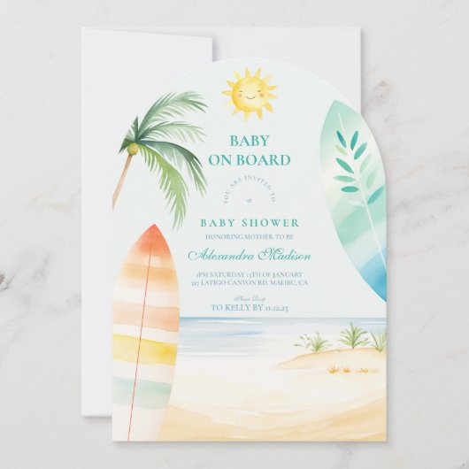 Baby on Board Beach Surf Baby shower Kaart (Voorkant)