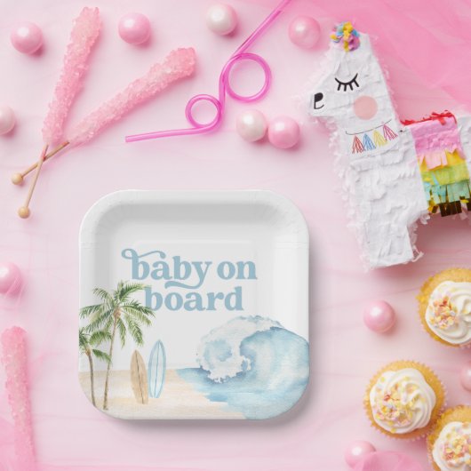 Baby on Board Beach Surf Baby shower Papieren Bordje (Feest)