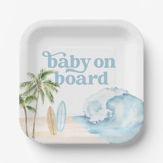 Baby on Board Beach Surf Baby shower Papieren Bordje (Voorkant)