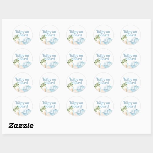 Baby on Board Beach Surf Baby shower Ronde Sticker (Vel)