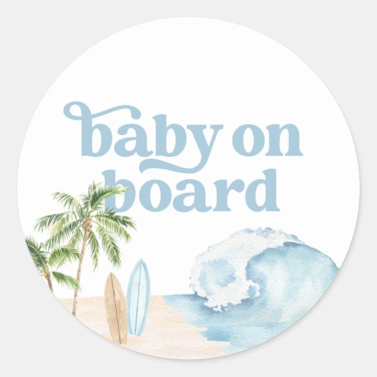 Baby on Board Beach Surf Baby shower Ronde Sticker (Voorkant)