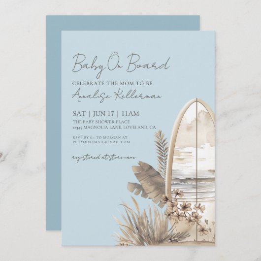 Baby On Board Blue Boho Beach Baby Shower Kaart (Voorkant / Achterkant)