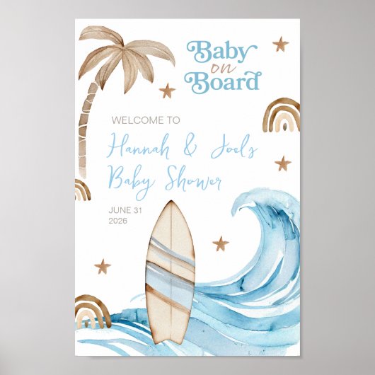 Baby on Board Blue Boy Baby Shower Welcome Sign Poster (Voorkant)