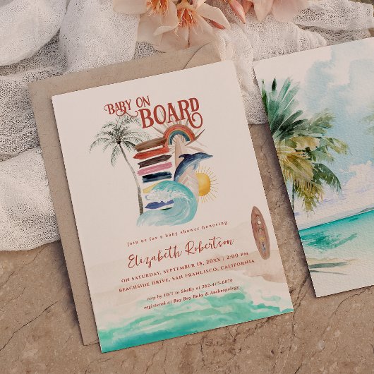 Baby on Board | Boho Surf Baby Shower Kaart