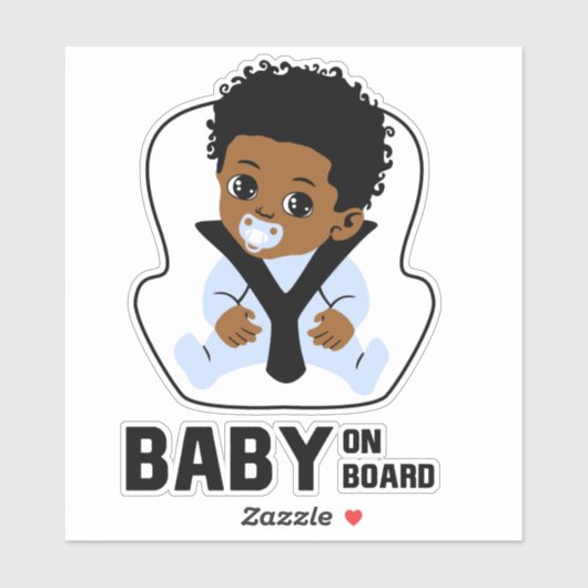 Baby On Board Car Seat African American Boy Sticker (Vel)