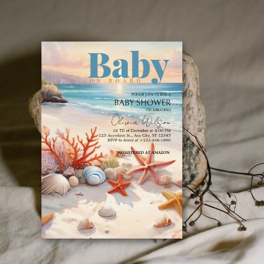 Baby on Board Coastal Beach Baby Shower invitation Kaart