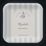 Baby On Board Elegant Blue Sailboat Baby Shower Papieren Bordje<br><div class="desc">Featuring soft blue stripes in the background and a delicate hand-drawn sailboat at the top, this design exudes charm and sophistication. Perfect for celebrating the arrival of a sweet baby boy, it combines nautical whimsy with elegant touches to create a timeless, memorable invite. Please get in touch with us for...</div>