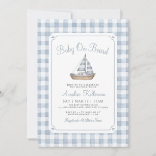 Baby On Board Gingham Nautilus Baby Shower Kaart