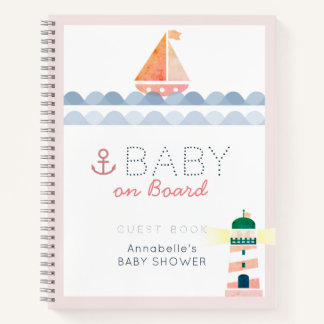 Baby on Board Nautical Pink Baby Shower Guest Book Notitieboek