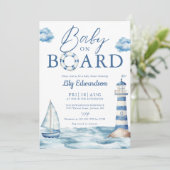 Baby On Board Nautical Shower Photo QR Code Kaart (Staand voorkant)