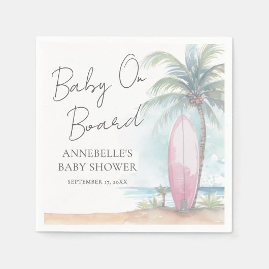 Baby On Board Pink Beach Baby Shower Servet (Voorkant)