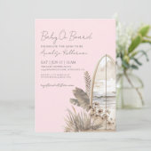 Baby On Board Pink Boho Beach Baby Shower Kaart (Staand voorkant)