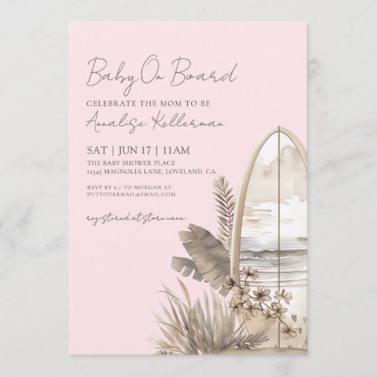 Baby On Board Pink Boho Beach Baby Shower Kaart (Voorkant)