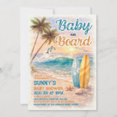 Baby on Board Retro Surf Beach Baby Shower Kaart (Voorkant)