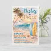 Baby on Board Retro Surf Beach Baby Shower Kaart (Staand voorkant)