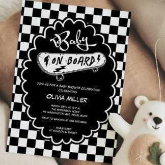 Baby on Board Skateboard Baby Shower Invitation Kaart