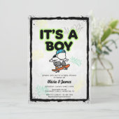 Baby on Board Skateboard Baby Shower party Invitat Kaart (Staand voorkant)
