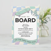 Baby on Board Skateboard Baby Shower party Invitat Kaart (Staand voorkant)
