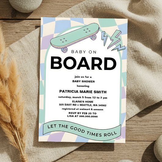 Baby on Board Skateboard Baby Shower party Invitat Kaart