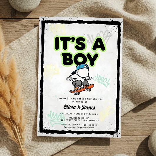 Baby on Board Skateboard Baby Shower party Invitat Kaart