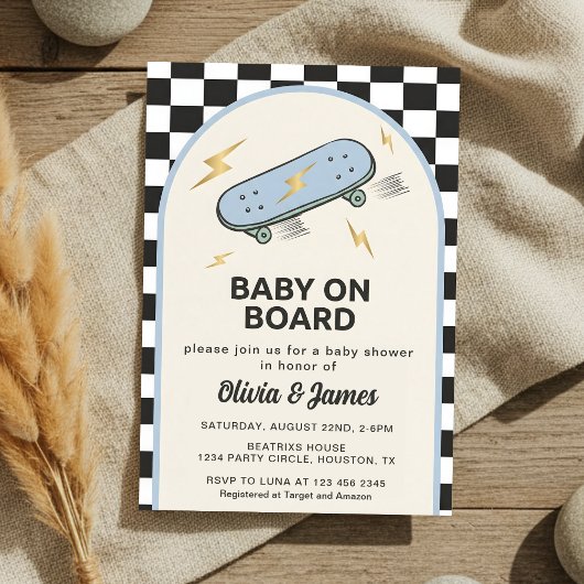 Baby on Board Skateboard Baby Shower party Kaart