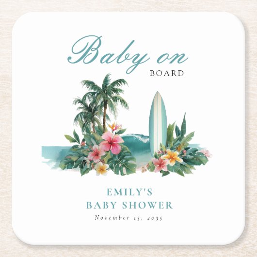 Baby On Board Surf Beach Baby Shower Kartonnen Onderzetters (Voorkant)