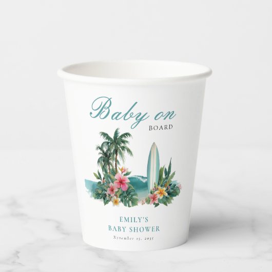Baby On Board Surf Beach Baby Shower Papieren Bekers (Voorkant)