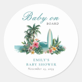 Baby On Board Surf Beach Baby Shower Ronde Sticker