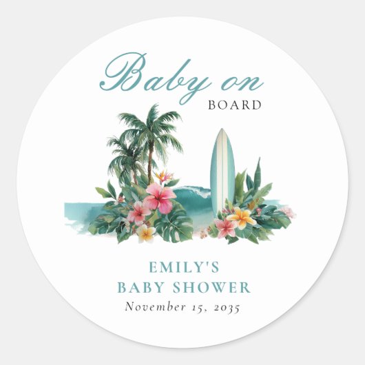 Baby On Board Surf Beach Baby Shower Ronde Sticker (Voorkant)
