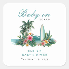 Baby On Board Surf Beach Baby Shower Vierkante Sticker