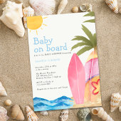 Baby on Board Surfboard Beach Baby Shower Kaart