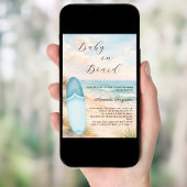 Baby on Board surfboard blue boy beach Baby Shower Kaart