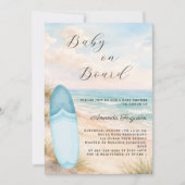 Baby on Board surfboard blue boy beach Baby Shower Kaart (Voorkant)