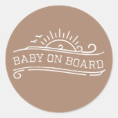 Baby On Board Surfing Neutral Baby Shower Ronde Sticker (Voorkant)