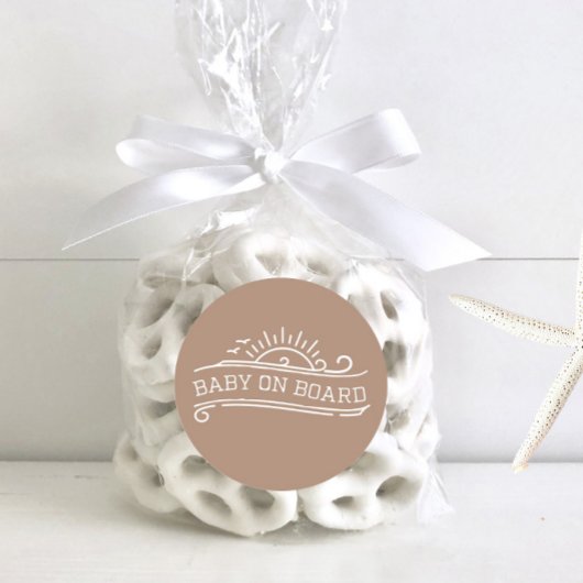 Baby On Board Surfing Neutral Baby Shower Ronde Sticker