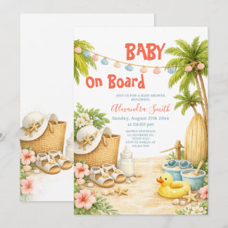 Baby On Board | Tropical Beach Baby Shower Kaart