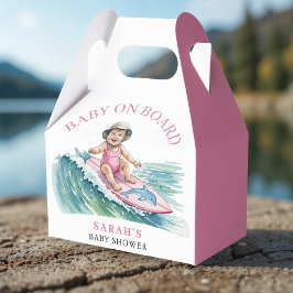 Baby on Board Watercolor Surfing Girl Baby Shower Bedankdoosjes
