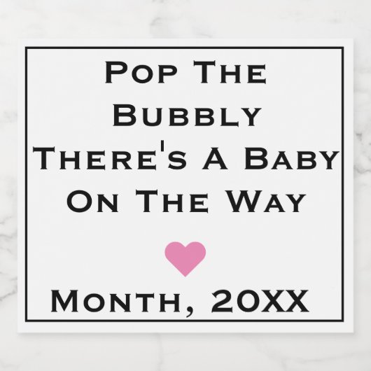 Baby on the Way Sparkling Wine Label Sparkling Wijnetiket (Enkel label)